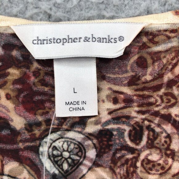 Christopher & Banks Top Womens Large Multicolor 3/4 Sleeve Boho Perforated NWT - Picture 5 of 10